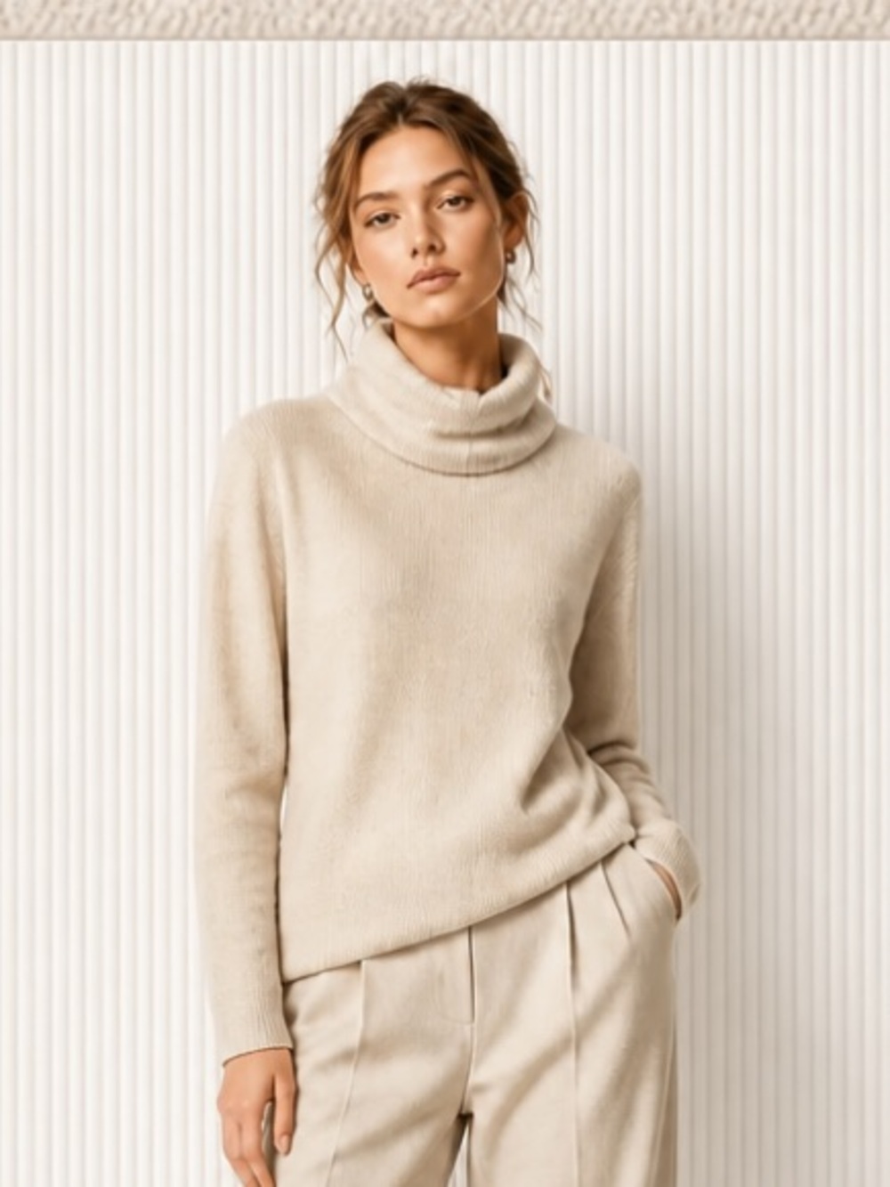 IL LANIFICIO Sweater Pullover Cowl 100% Wool Beige Long Sleeve Italian Small 42
